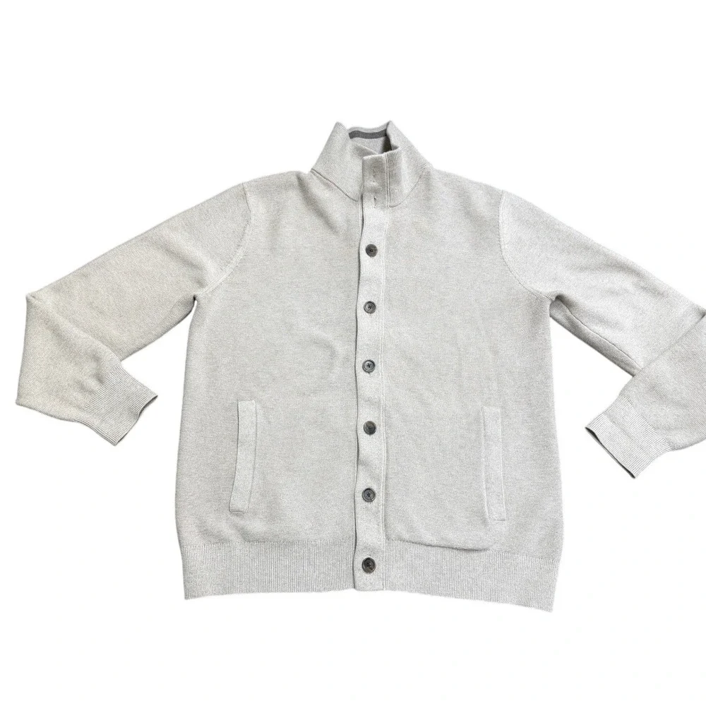 Banana Republic Cardigan Supima Cotton Button Mock Neck Stone Beige Large L Mens
